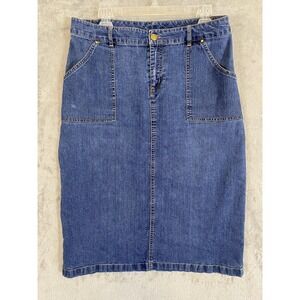 Ruby Rd Denim Skirt Womens Petite 12P Blue Stretch Pencil Straight Pockets Split